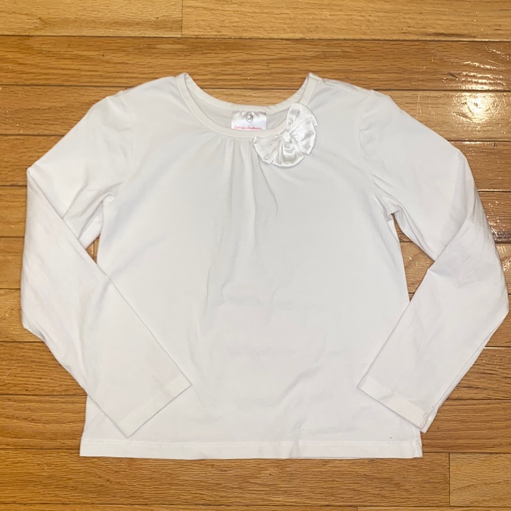 Hanna Andersson Girls Shirt Too Ling Sleeve Size 120 Bow Off White 6-7 6 7